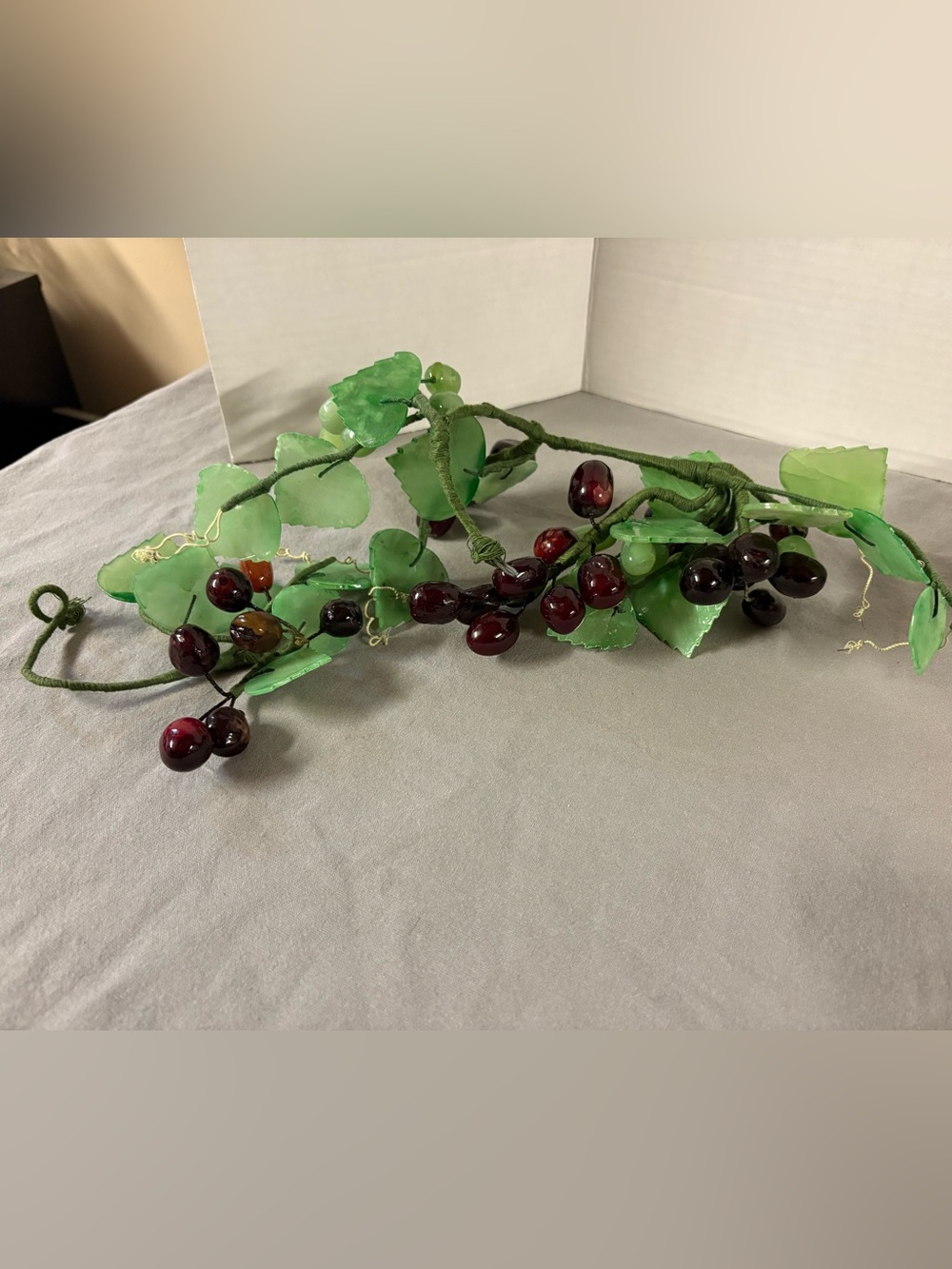 Vintage Glass Grapes Stem Garland - Green Leaves with Deep Red and Green Grapes